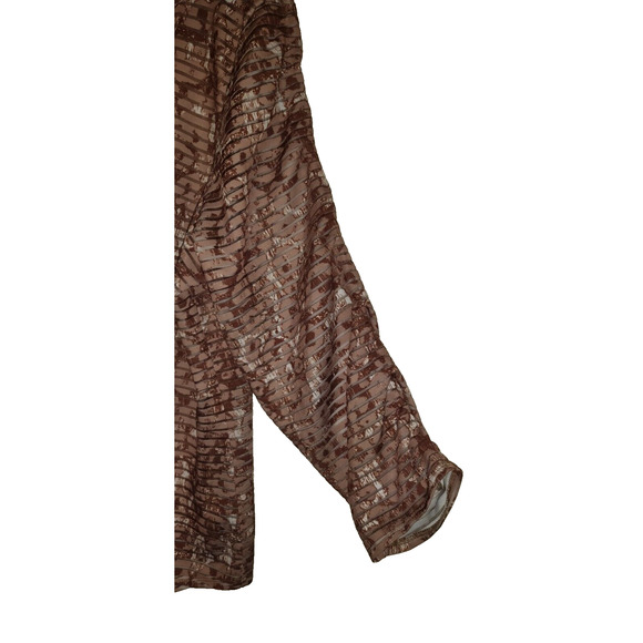 Multiples Tunic Top COPPER BROWN Ruched Sleeves Embellished Part Sheer PLUS 2X - Picture 7 of 16
